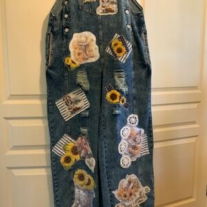 Appliquéd Denim Overall/Jumpsuit Dark Blue Size L
